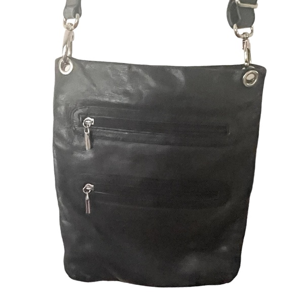 MARGOT Genuine Pebbled Leather Double Zipper Shoulder Crossbody Messenger Bag - Picture 1 of 7